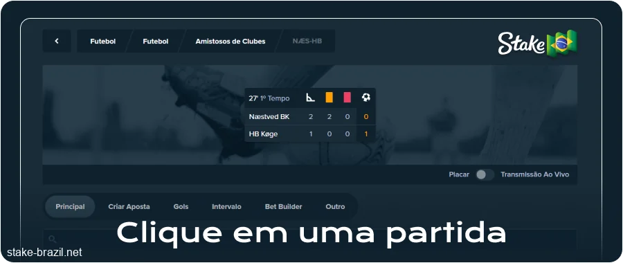 Selecione uma partida específica na Stake BR